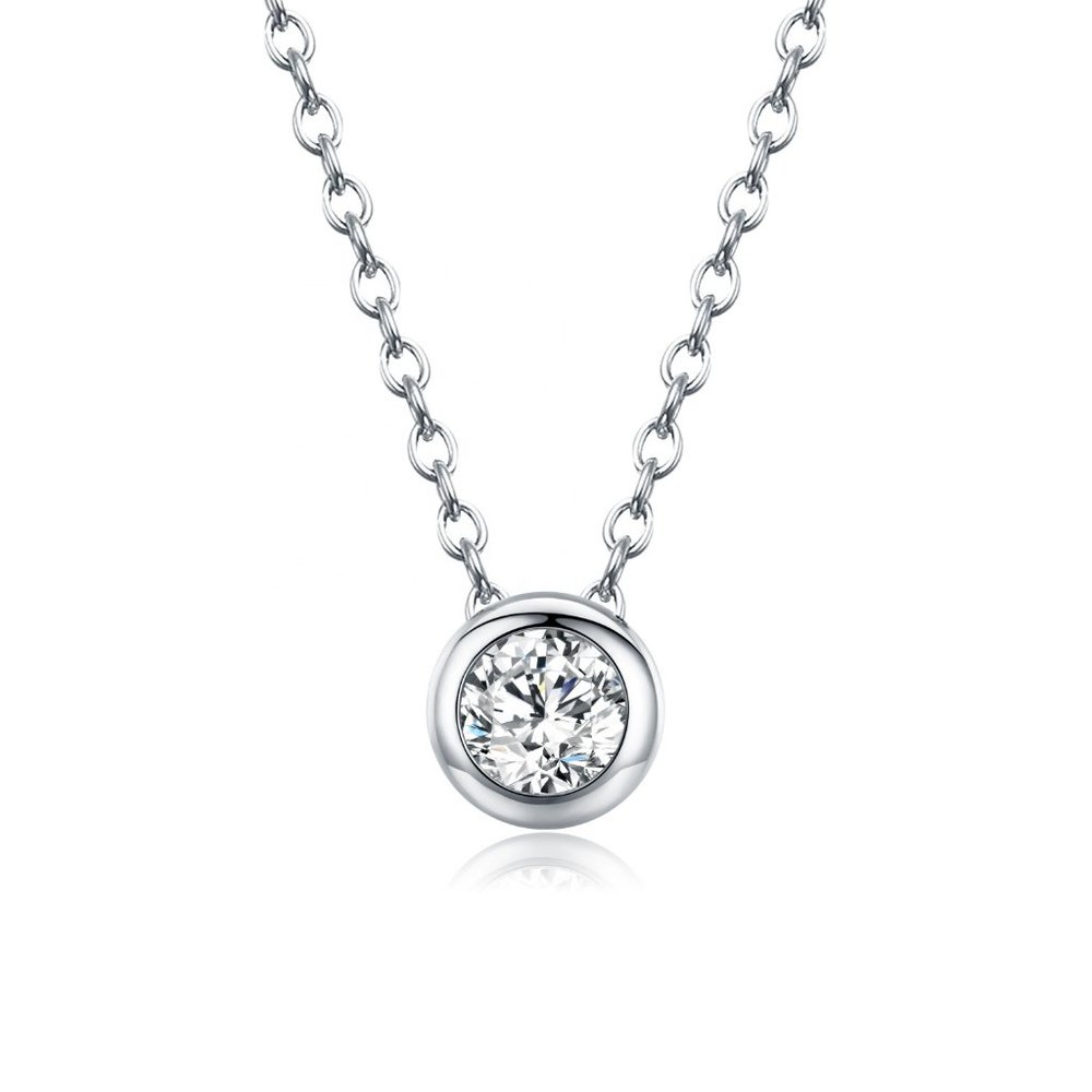 Solitaire Pendant Necklace with a Round Brilliant Moissanite Diamond